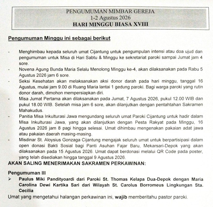 Pengumuman 1-2 Agt 2026