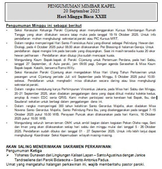 Pengumuman 20-21 September 2025