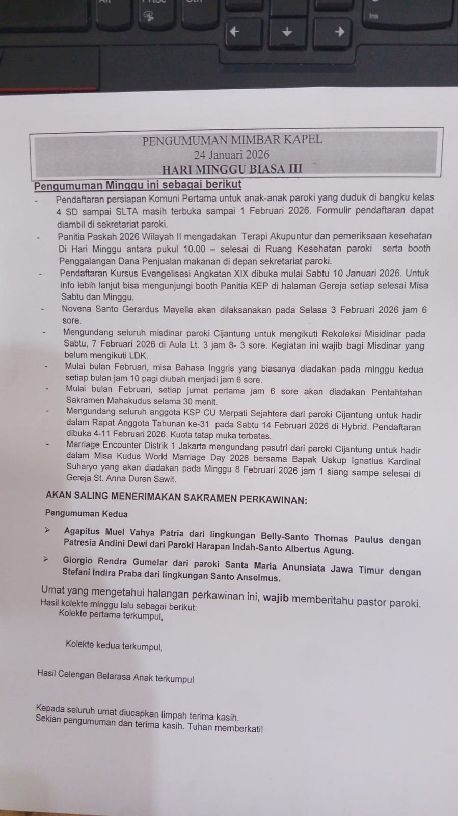 Pengumuman 24-25 Januari 2026