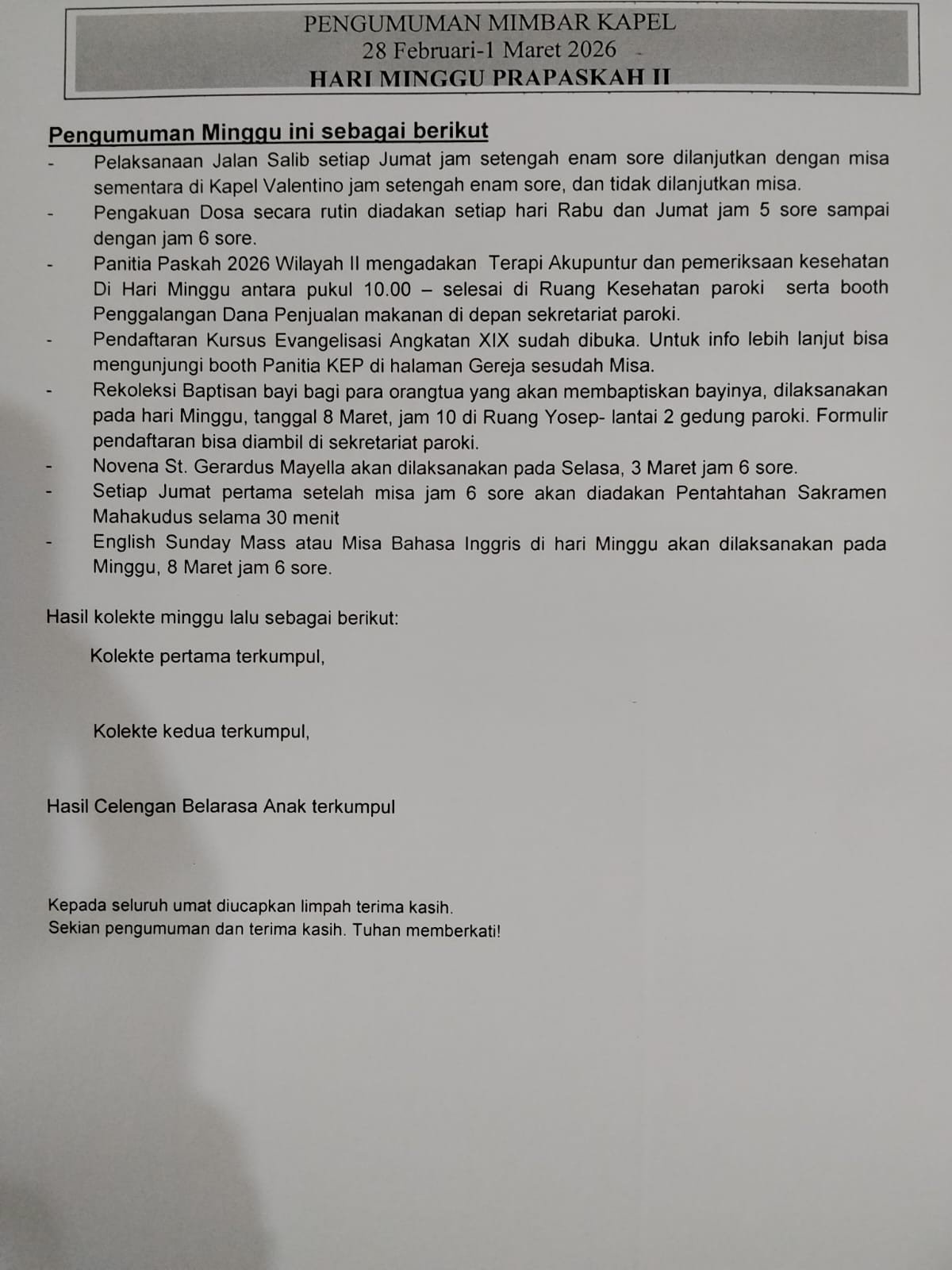 Pengumuman 28 Feb - 1 Mar 2026
