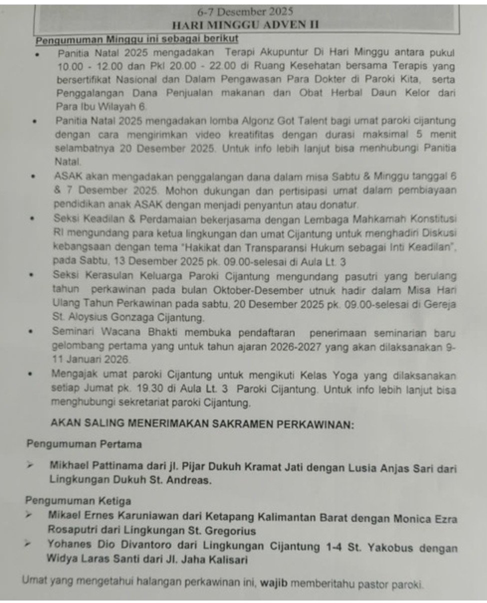 Pengumuman 6-7 Desember 2025