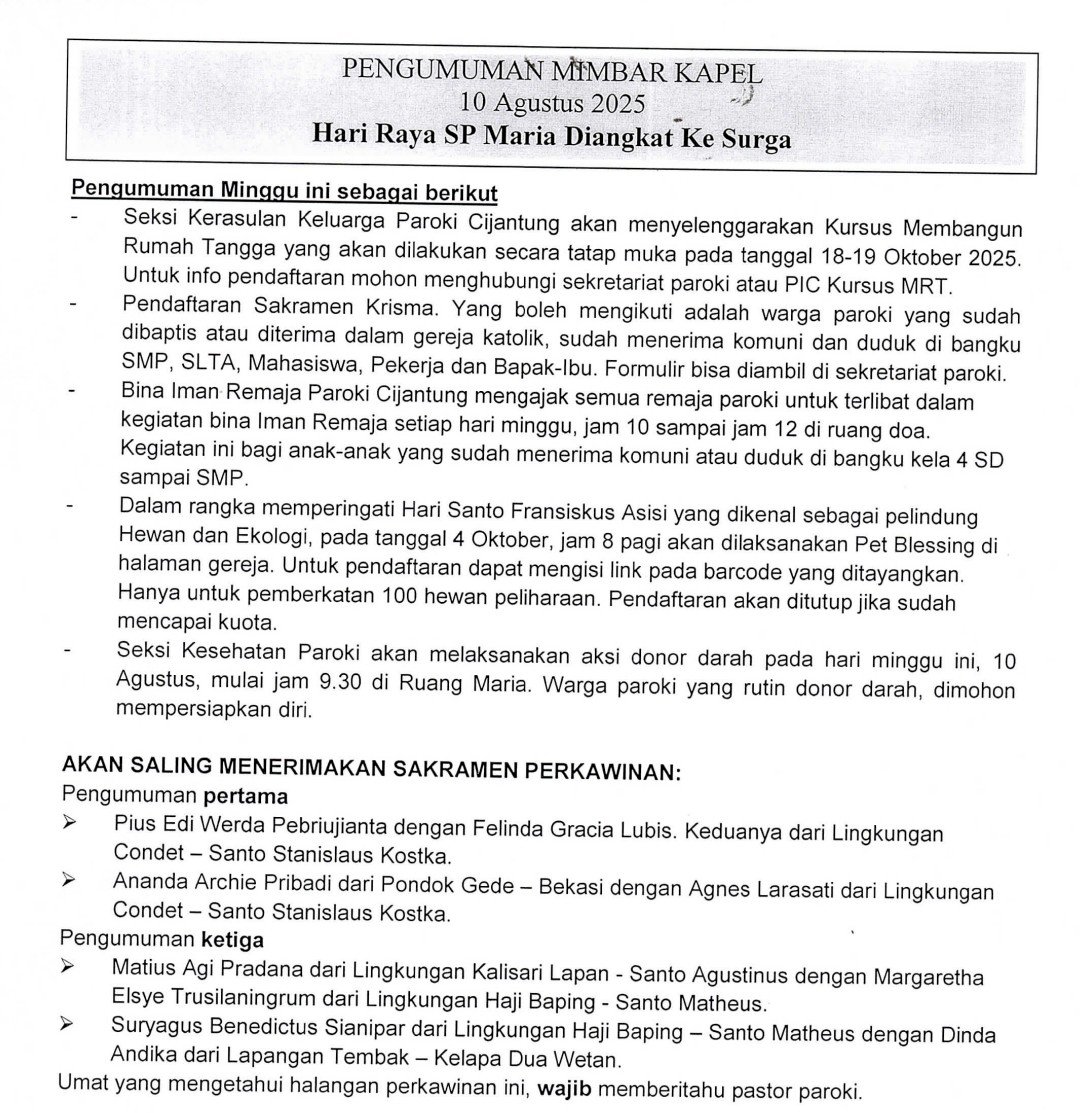 Pengumuman 9-10 Agustus 2025